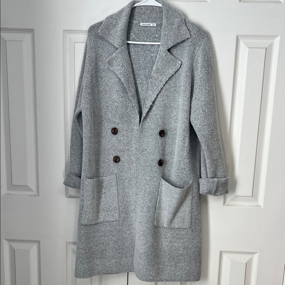 Pink Clover Light Gray Double Pocket Coatigan.
